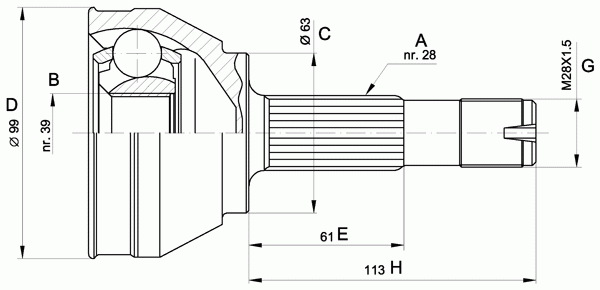 Шарнирный комплект, приводной вал