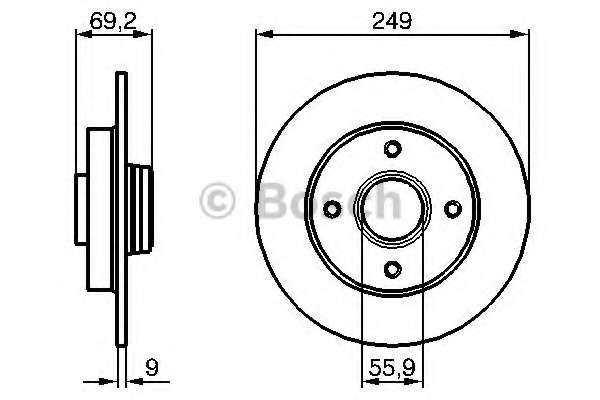 Диск тормозной (задний) Citroen C3/C4 /Peugeot 207/307 05- (249х9) (без подшипника) (с покрытием)