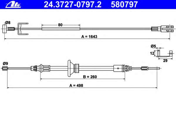 Трос ручника (центральный) Renault Trafic/Opel Vivaro 01- (1643/498mm)