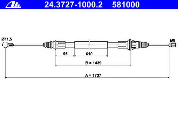 Трос ручника (задний) Renault Master 98- (1737/1439mm) (суппорт)