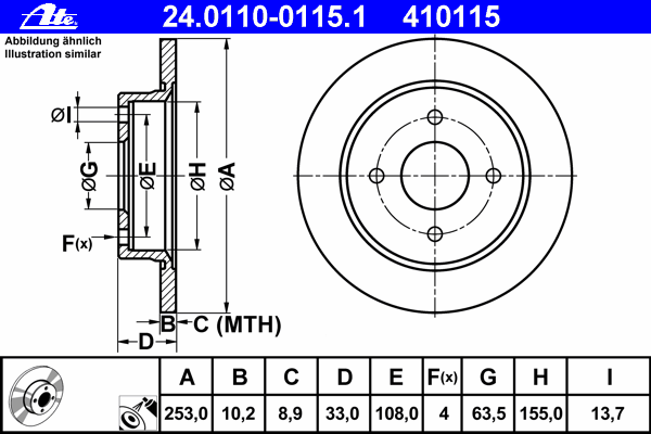 Диск тормозной (задний) Ford Focus 98-04/Fiesta 05-/Sierra 82-93 (253x10.2)