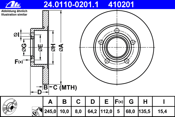 Диск тормозной (задний) Audi 100/A6/Skoda Superb/VW Passat 96-08 (245x10) (с покрытием) (полный)