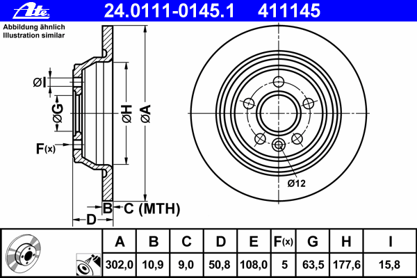 Диск тормозной (задний) Ford Focus 05-12/Mondeo 07-15 (302x11) (с покрытием) (полный)