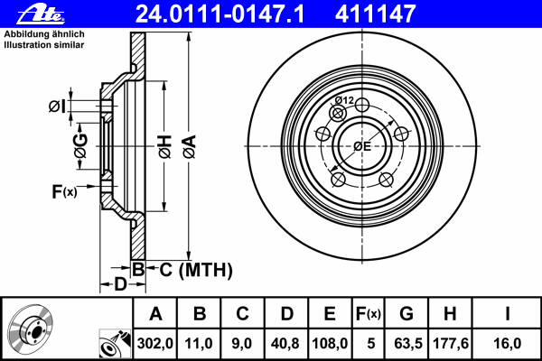 Диск тормозной (задний) Volvo S60/S80/V60/V70 06-18 (302x11) (с покр.) (полный)
