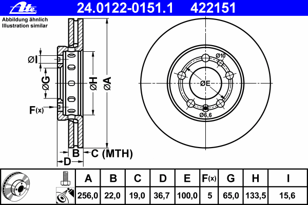 Диск тормозной (передний) Skoda Fabia/Octavia 96-/Roomster 06-/VW Golf 97-06 (256x22)(с покр.)(вент)