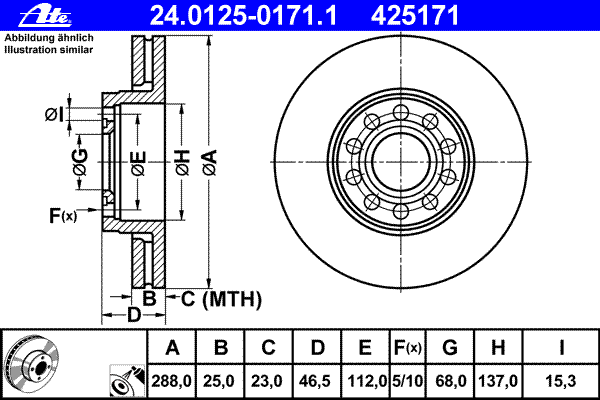 Диск тормозной (передний) Skoda Superb/VW Passat 00-08 (288x25) (с покрытием) (вентилируемый)